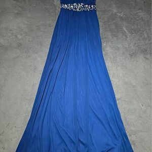 City Triangles Women’s Long Strapless Jeweled Waistline Royal Blue Dress
